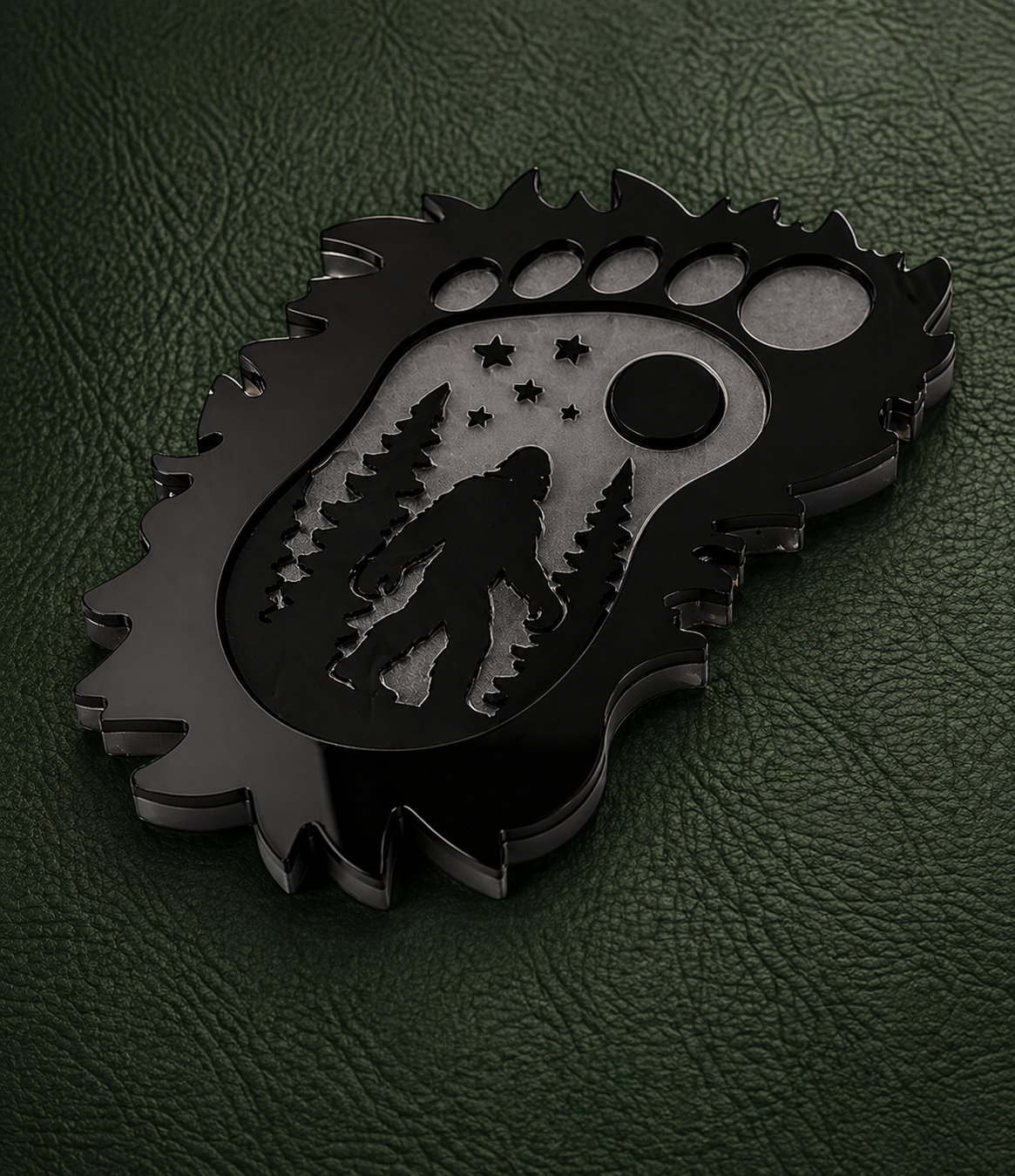 Handcrafted Epoxy Resin Bigfoot Footprint Coaster – Night Forest Design